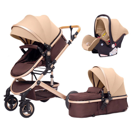 High Landscape 3-in-1 Baby Stroller with Pink Car Seat: Luxury Travel Pram