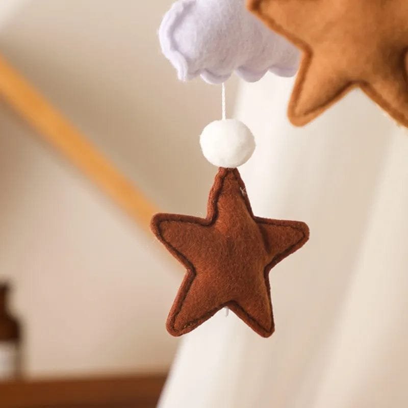 Wooden Baby Rattle & Crib Mobile - Felt Bear, Cloud, Star, Moon