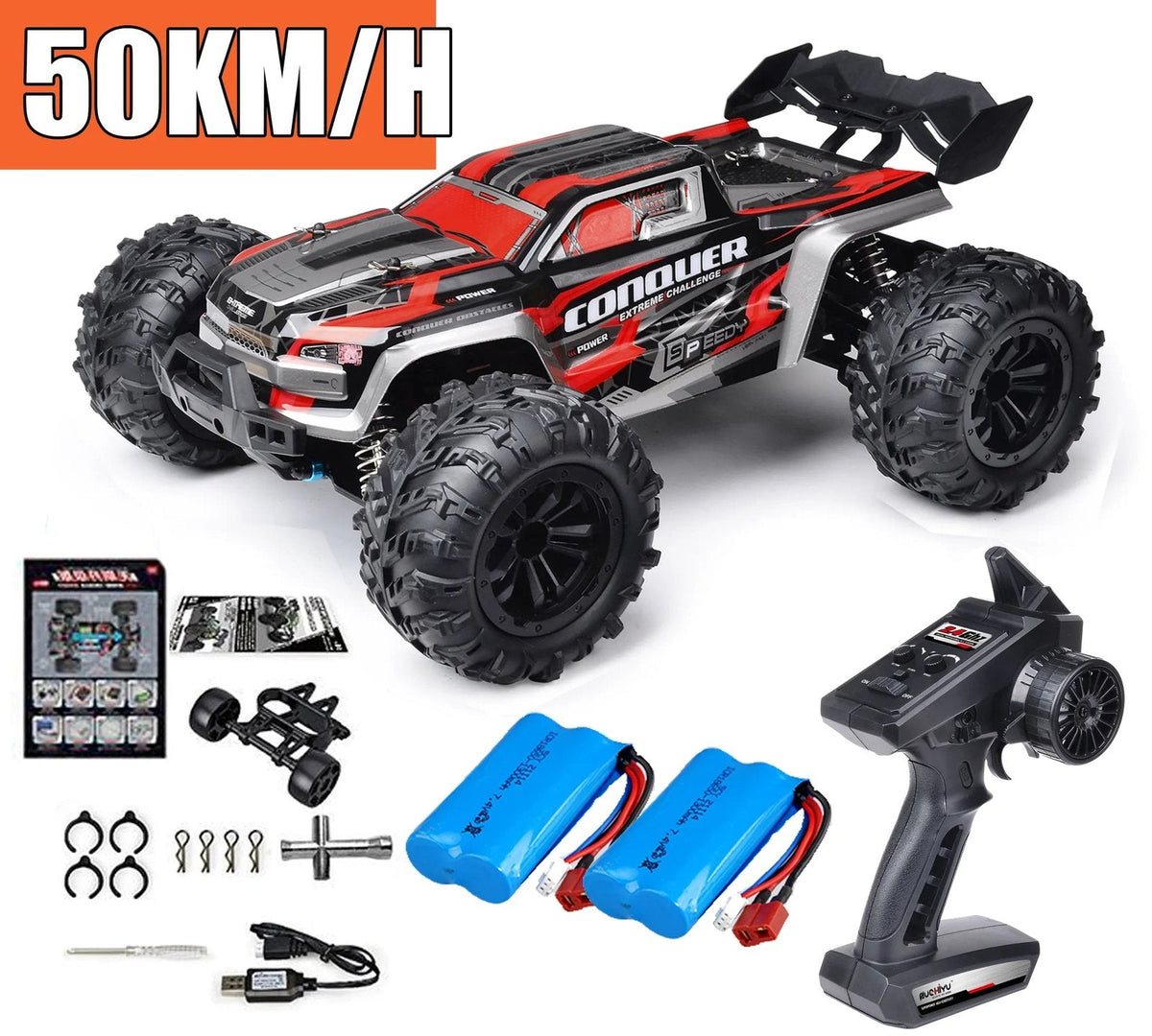 75KM/H 4x4 RC Monster Truck - LED, Brushless, 1/16 Scale