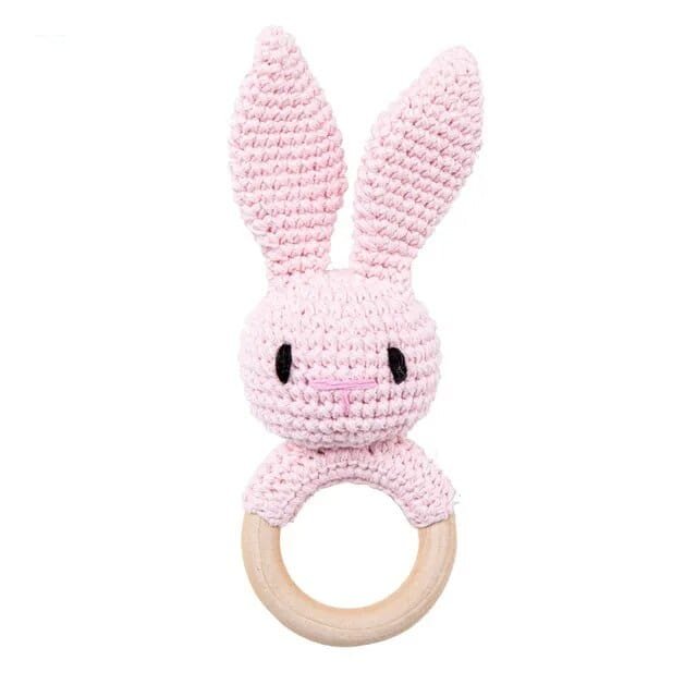 Wooden Baby Rattle & Teether - Crochet Animal Designs