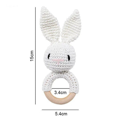 Wooden Baby Rattle & Teether - Crochet Animal Designs