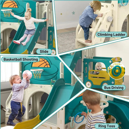 9-in-1 Bus-Themed Toddler Slide & Climber Playset