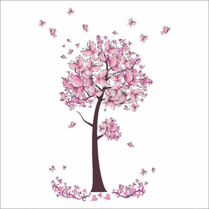 Pink Butterfly Flower Tree Wall Decals - Vinyl Mural
