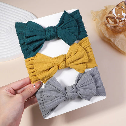 3Pc Cable Knit Baby Headbands - Elastic Turban Hair Bands