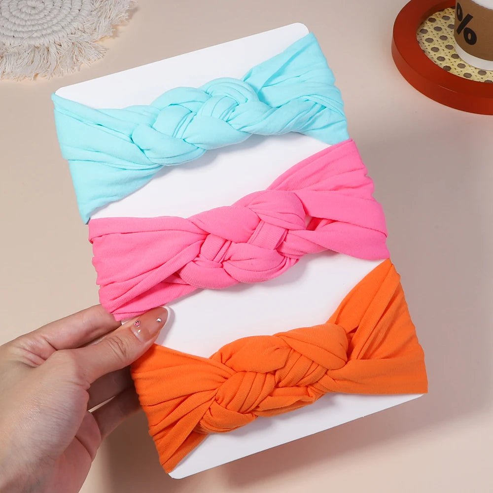 3Pc Cable Knit Baby Headbands - Elastic Turban Hair Bands
