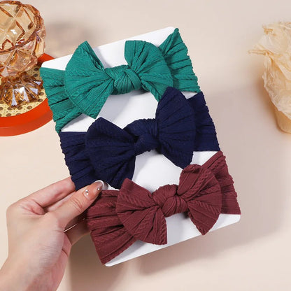 3Pc Cable Knit Baby Headbands - Elastic Turban Hair Bands