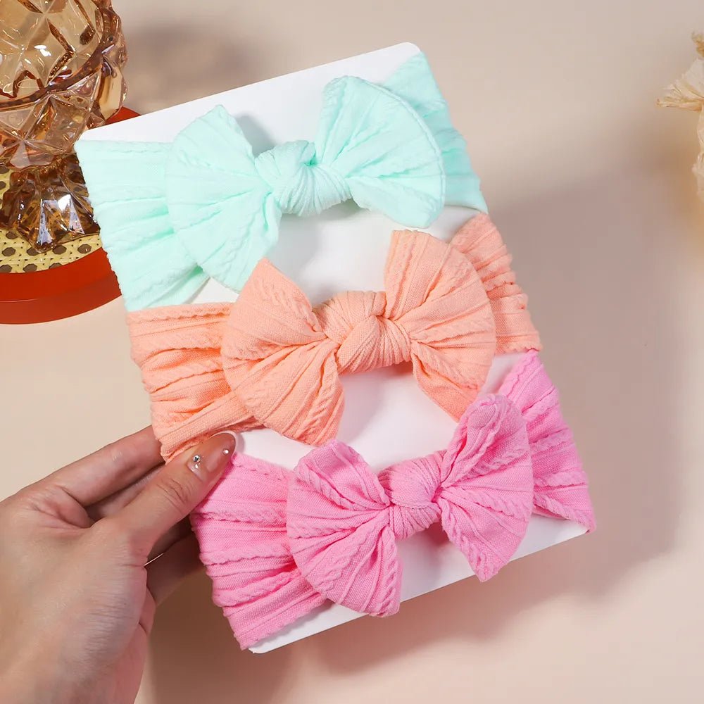 3Pc Cable Knit Baby Headbands - Elastic Turban Hair Bands