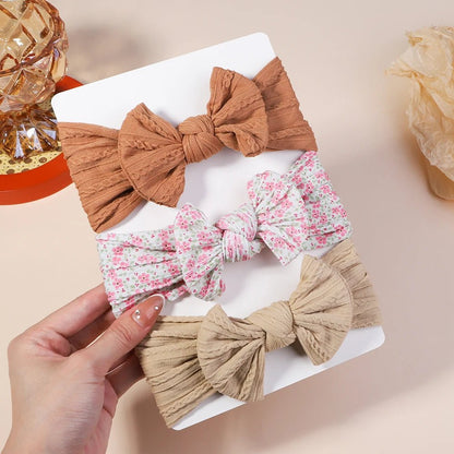 3Pc Cable Knit Baby Headbands - Elastic Turban Hair Bands