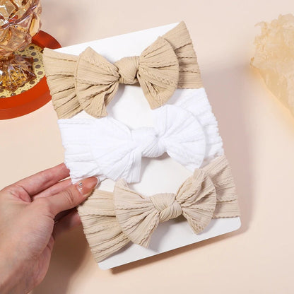 3Pc Cable Knit Baby Headbands - Elastic Turban Hair Bands