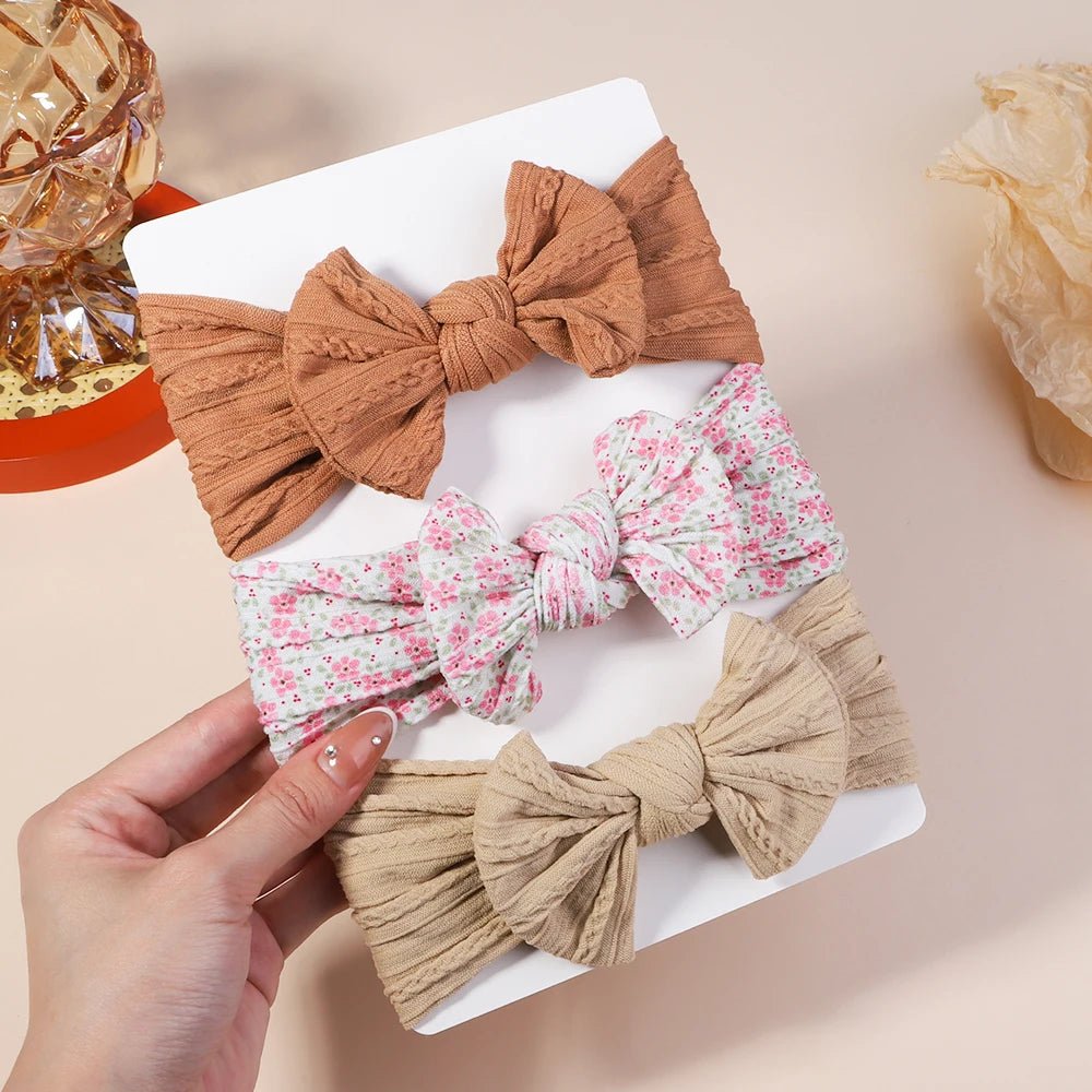 3Pc Cable Knit Baby Headbands - Elastic Turban Hair Bands