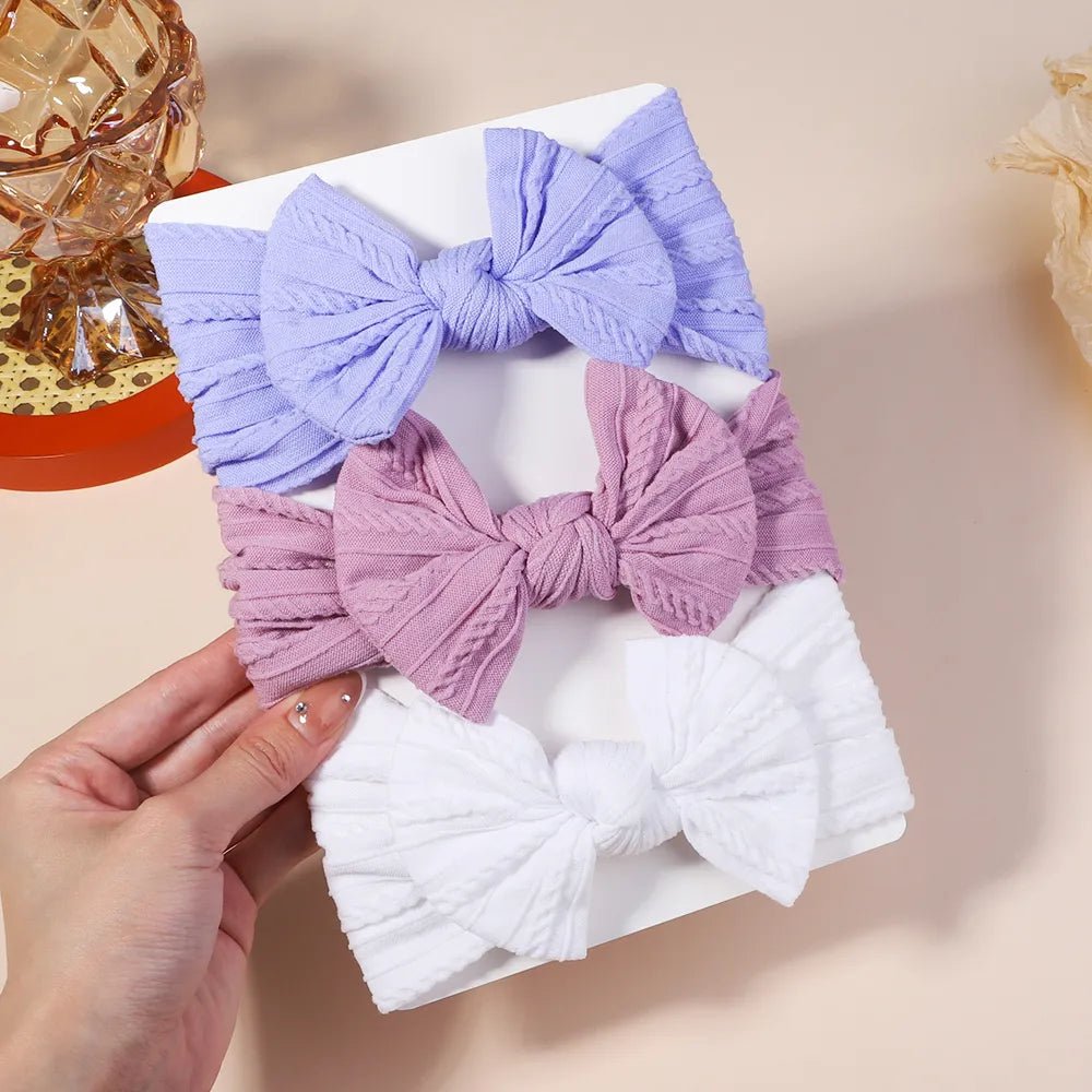 3Pc Cable Knit Baby Headbands - Elastic Turban Hair Bands