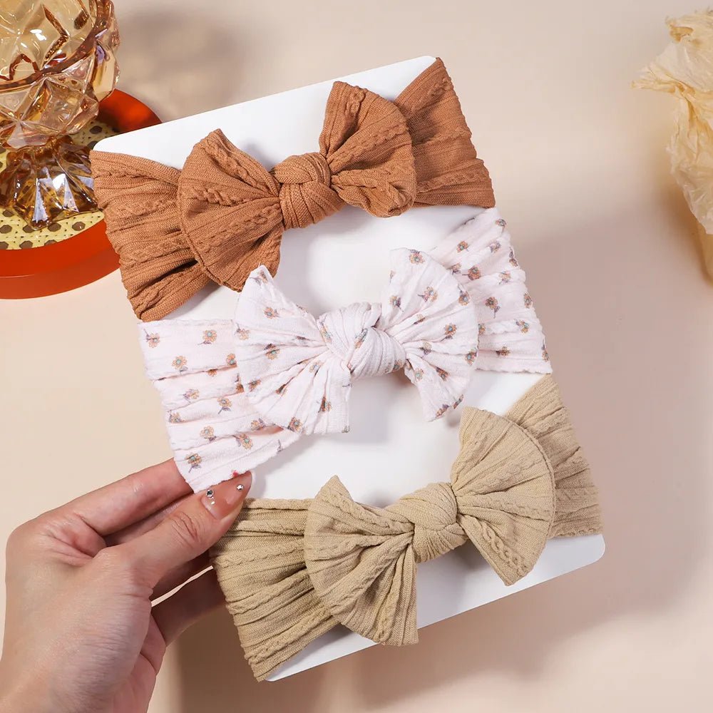 3Pc Cable Knit Baby Headbands - Elastic Turban Hair Bands