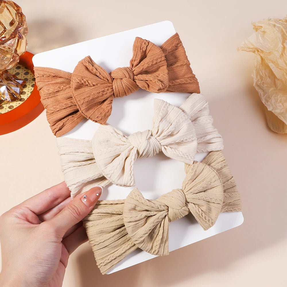 3Pc Cable Knit Baby Headbands - Elastic Turban Hair Bands