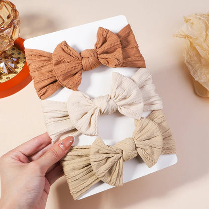 3Pc Cable Knit Baby Headbands - Elastic Turban Hair Bands