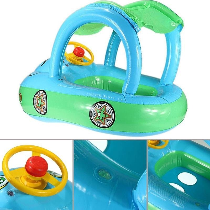 Baby Pool Float with Canopy Summer Steering Wheel