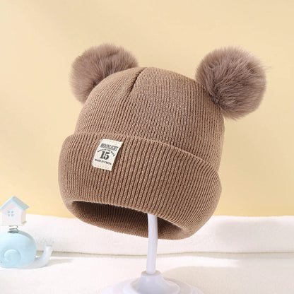 Warm Knitted Baby Beanie with Pom - Autumn/Winter, Solid Color