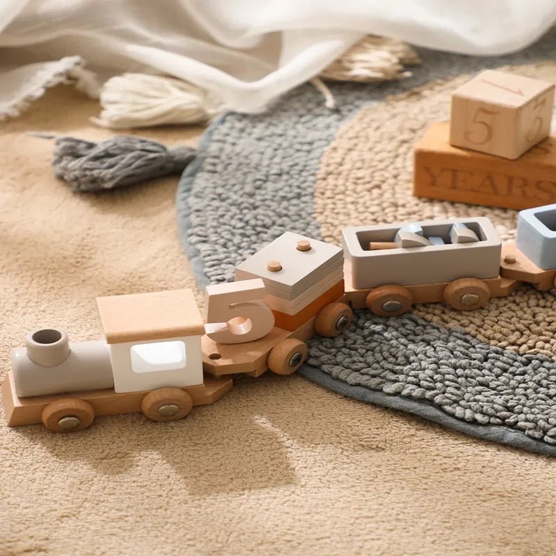 Montessori Wooden Train & Trolley - Educational Baby Birthday Toy