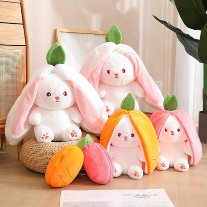 18/25cm Carrot Rabbit in Strawberry Bag, Soft Toy for Kids