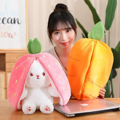 18/25cm Carrot Rabbit in Strawberry Bag, Soft Toy for Kids