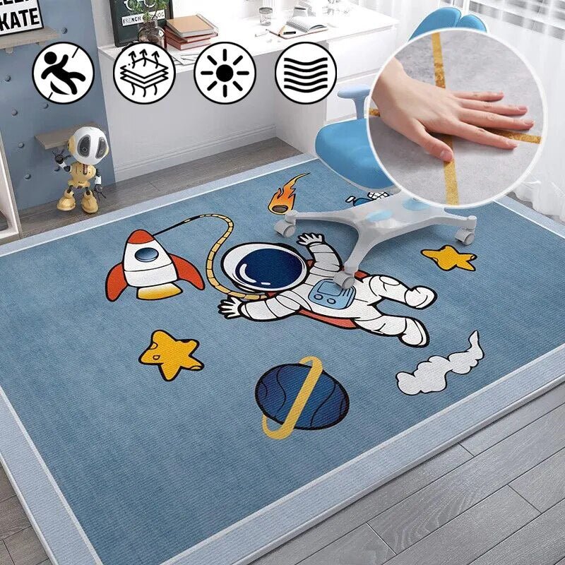 Cartoon Spaceman Rug - Non-Slip, Fashionable Mat for Kids' Rooms