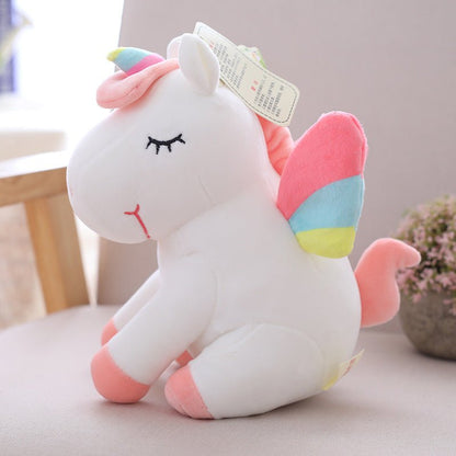 25cm 40cm 55cm lovely unicorn plush toy pink fly horse with rainbow wings
