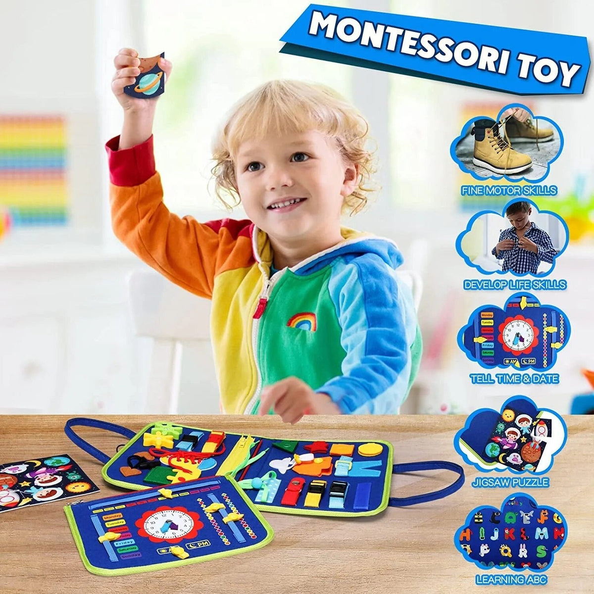 Montessori Busy Board: Sensory &amp; Motor Skills Toy