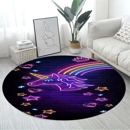 3D Unicorn Cartoon Area Rug - Large Round Non-Slip Mat for Kids