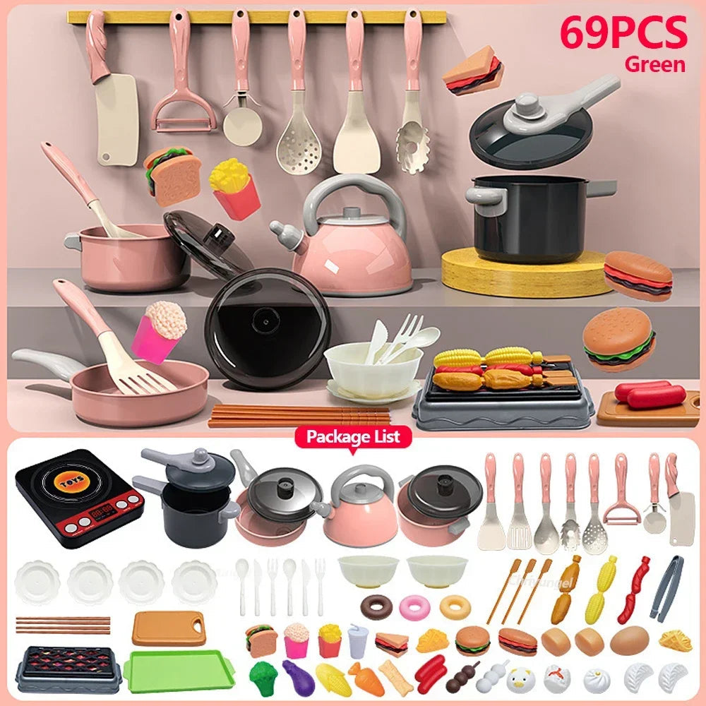 Kids Pretend Kitchen Set – 92/69/59-Piece Play Cooking Kit