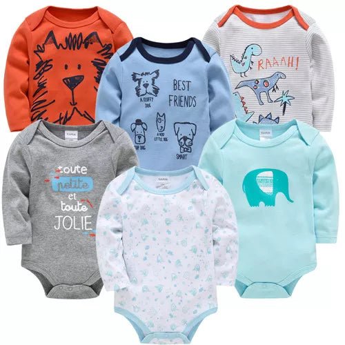 Kavkas 6PC Long Sleeve Bodysuits - 100% Cotton, 0-12M