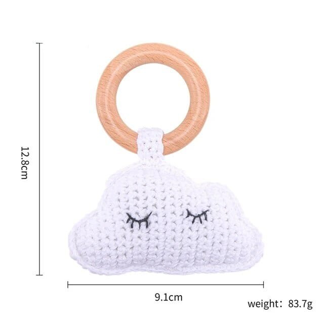 Wooden Baby Rattle & Teether - Crochet Animal Designs