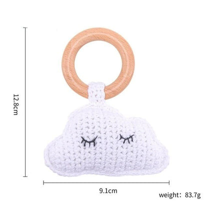 Wooden Baby Rattle & Teether - Crochet Animal Designs