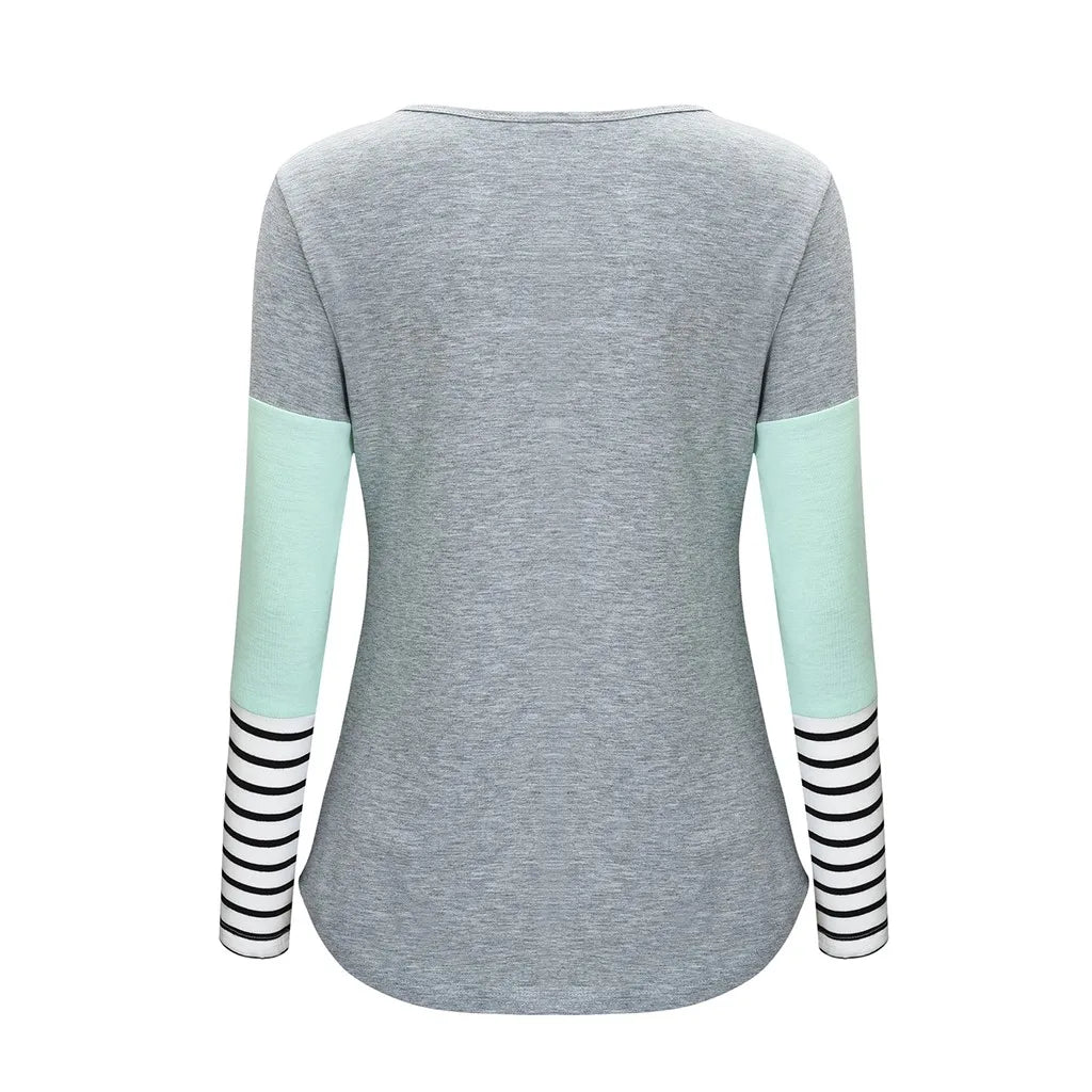 Color-Block Striped Maternity Nursing Long-Sleeve Tee