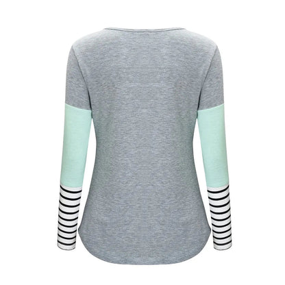 Color-Block Striped Maternity Nursing Long-Sleeve Tee