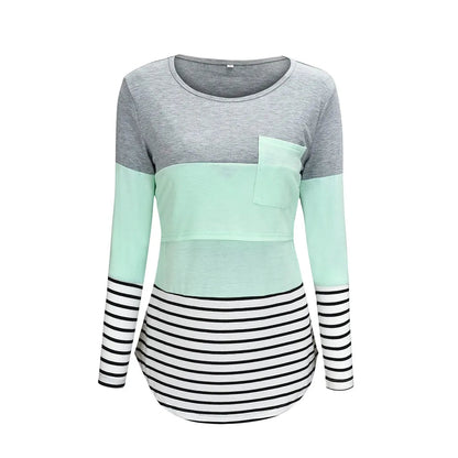 Color-Block Striped Maternity Nursing Long-Sleeve Tee