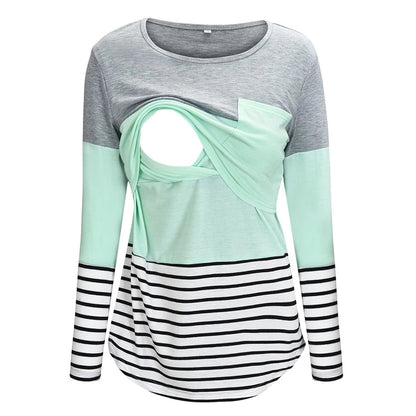 Color-Block Striped Maternity Nursing Long-Sleeve Tee