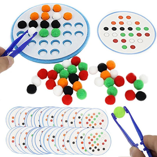 Color Sorting Pompoms Game - Montessori Fine Motor Skill Toy