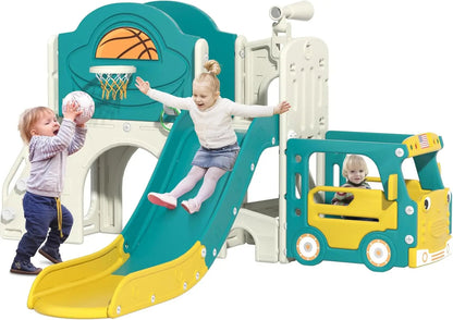 9-in-1 Bus-Themed Toddler Slide & Climber Playset