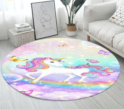 3D Unicorn Cartoon Area Rug - Large Round Non-Slip Mat for Kids
