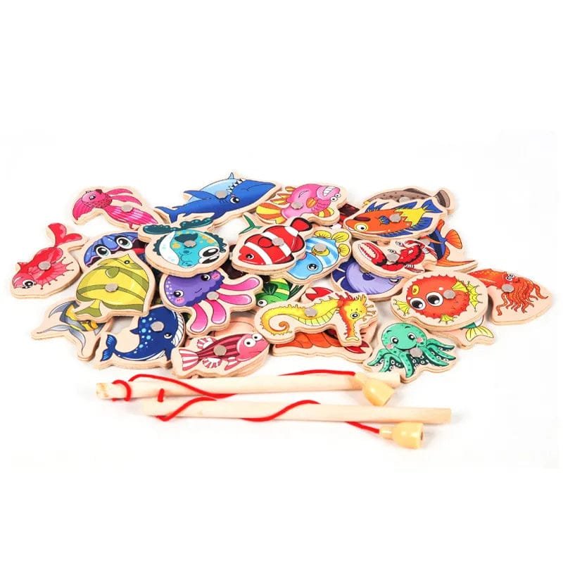 Wooden Montessori Magnetic Fishing Game - Marine Life Edutainment