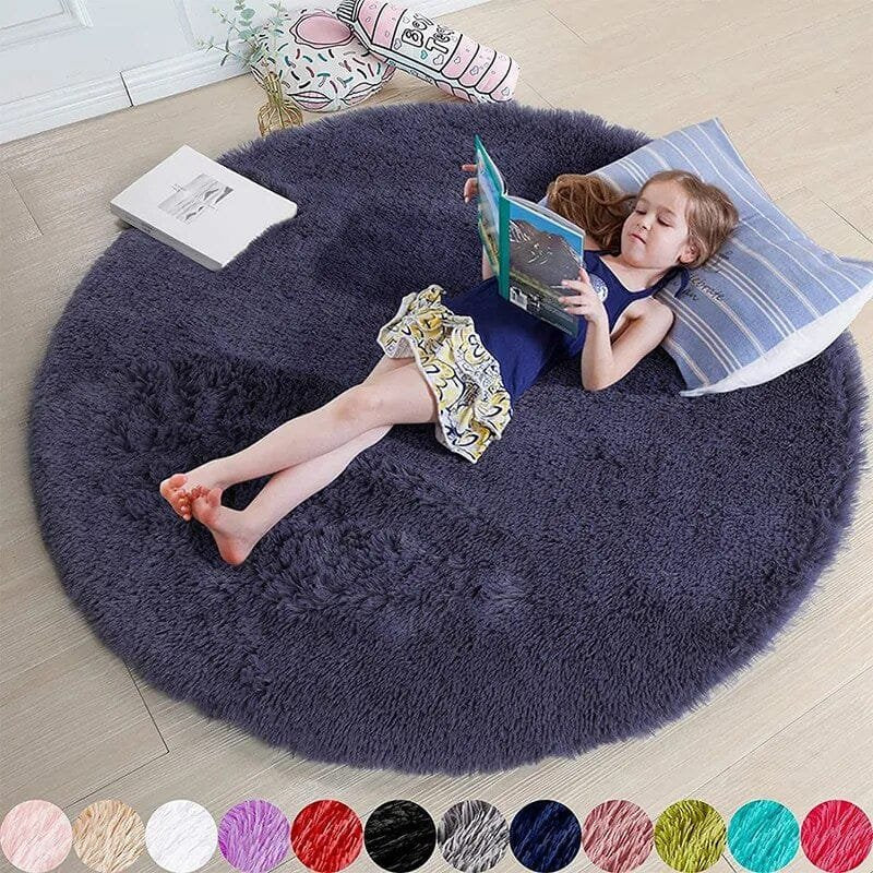 Soft Shaggy Fluffy Round Rug - Pink & White, Bedroom & Play Mat