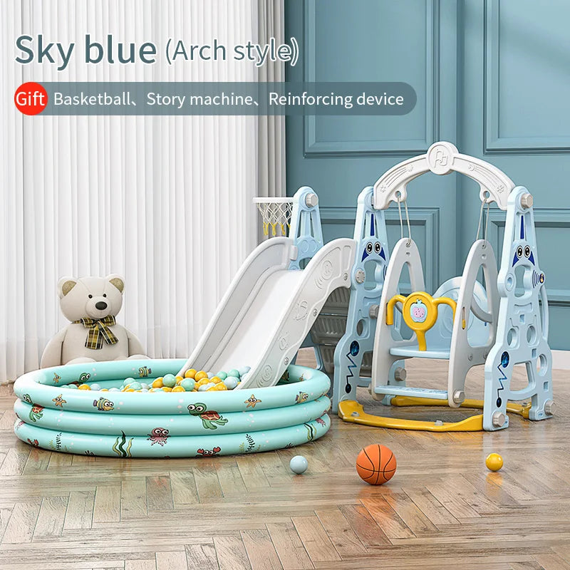 4-in-1 Indoor Playhouse Slide & Swing Set (PE) – YBC-TKR-007