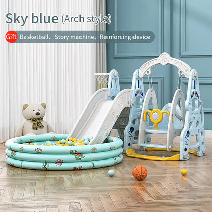 4-in-1 Indoor Playhouse Slide & Swing Set (PE) – YBC-TKR-007
