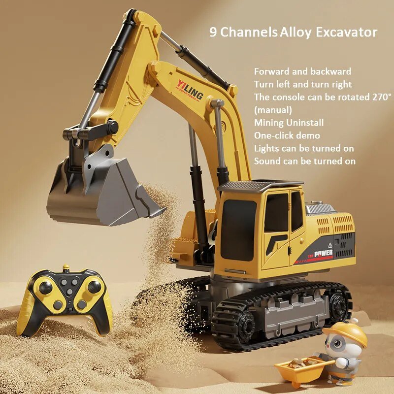 Alloy RC Excavator Toy with Lights & Sound, Kids Engineering Gift