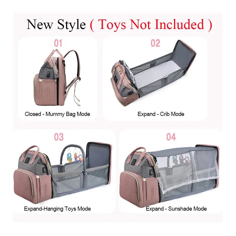 Folding Mommy Bag: Portable Crib Bed & Large-capacity Baby Backpack
