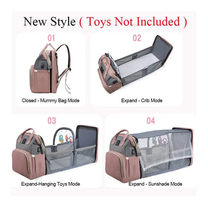 Folding Mommy Bag: Portable Crib Bed & Large-capacity Baby Backpack