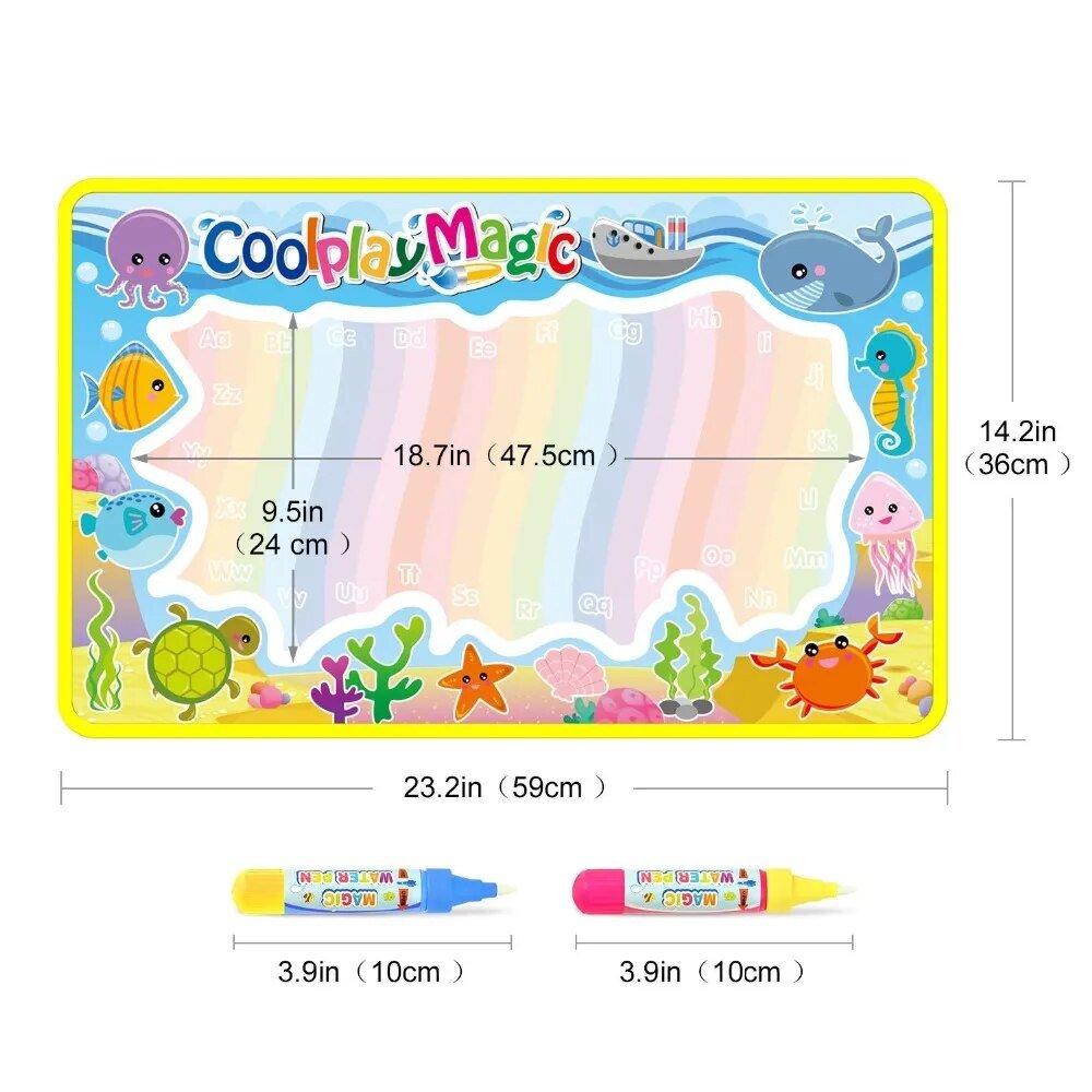 Coolplay Animal Water Drawing Mat: Rainbow Doodle & 2 Pens - Xmas Kid Gift