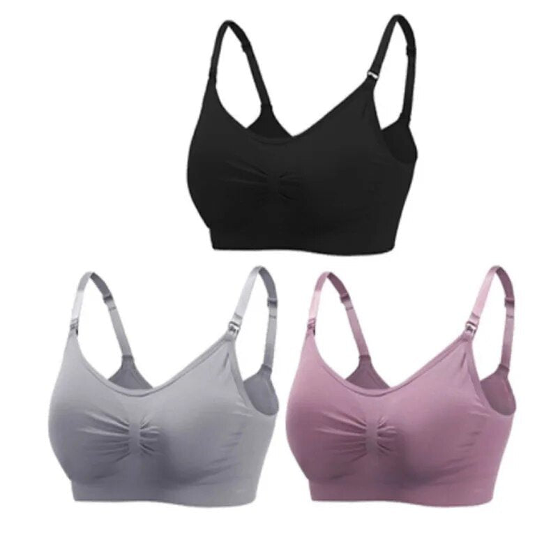 3pc Maternity Nursing Bra Set - Seamless, Breathable Cotton
