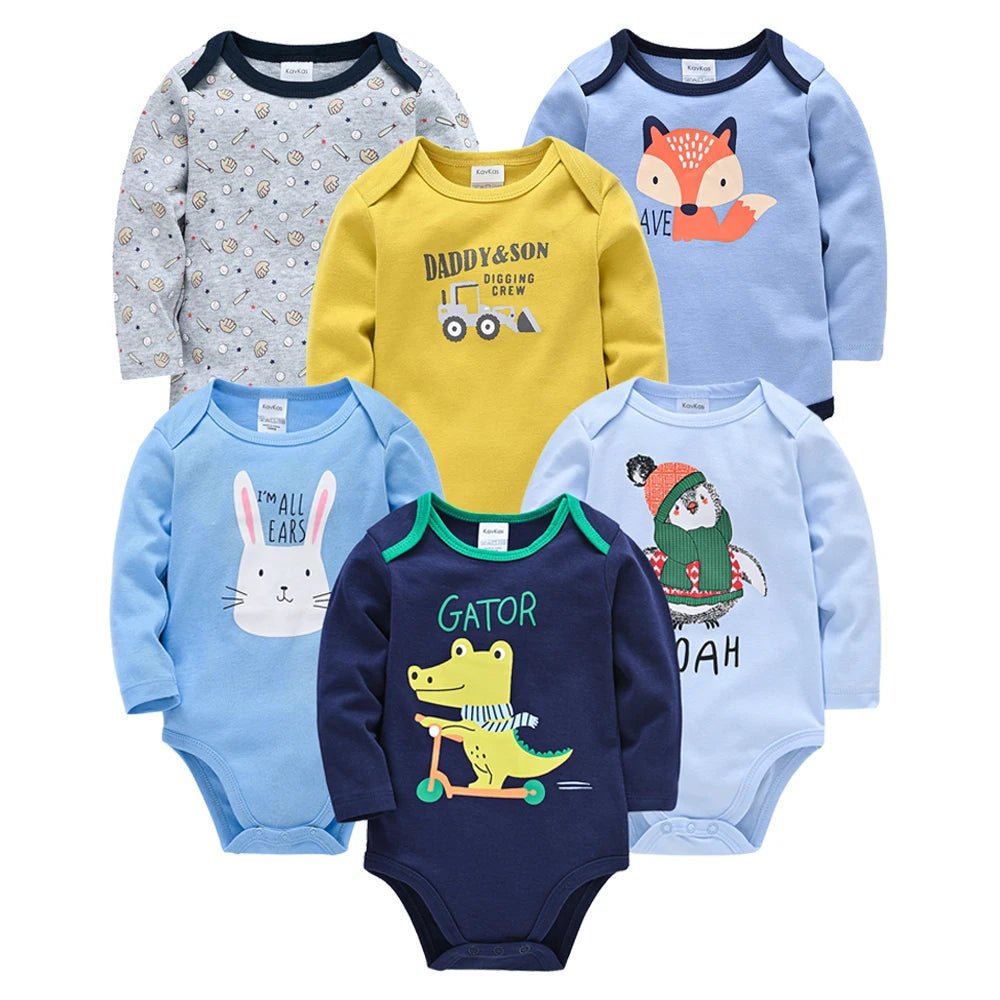 Kavkas 6PC Long Sleeve Bodysuits - 100% Cotton, 0-12M