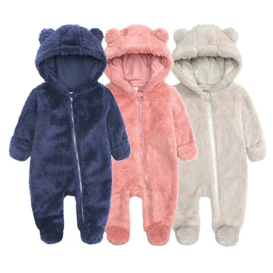 Cozy Bear-Themed Winter Jumpsuit for Newborns (0-12M)