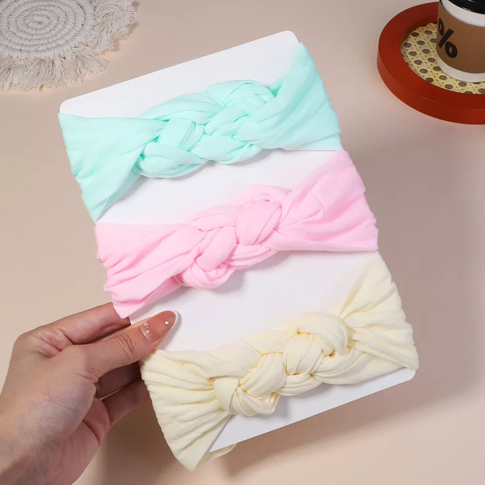 3Pc Cable Knit Baby Headbands - Elastic Turban Hair Bands